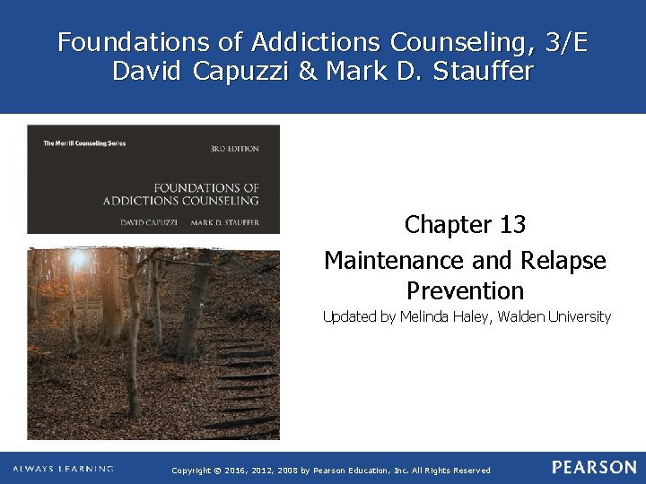 Foundations of Addictions Counseling, 3/E David Capuzzi & Mark D. Stauffer Chapter 13 Maintenance