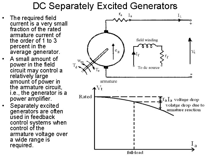 DC Separately Excited Generators • The required field current is a very small fraction