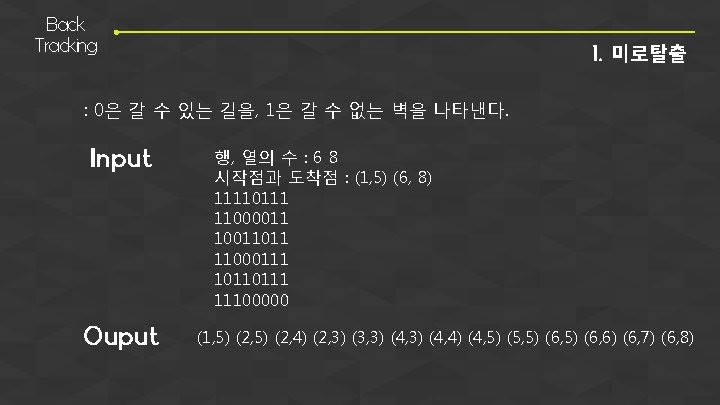 Back Tracking 1. 미로탈출 : 0은 갈 수 있는 길을, 1은 갈 수 없는