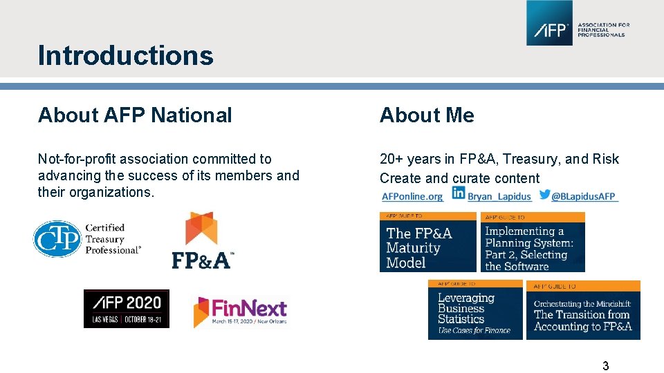 Introductions About AFP National About Me Not-for-profit association committed to advancing the success of