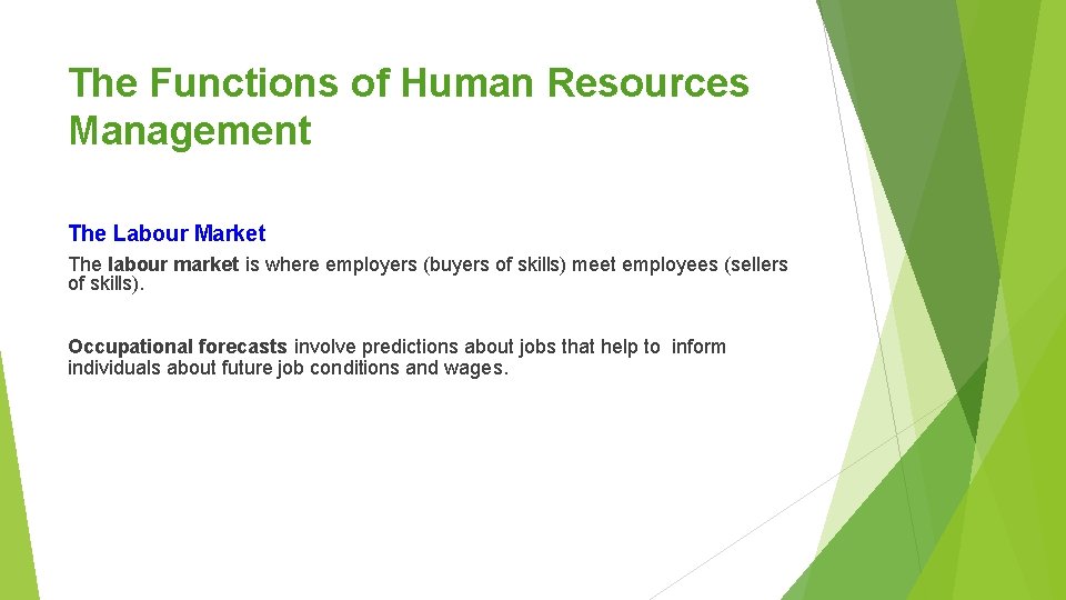 The Functions of Human Resources Management The Labour Market The labour market is where