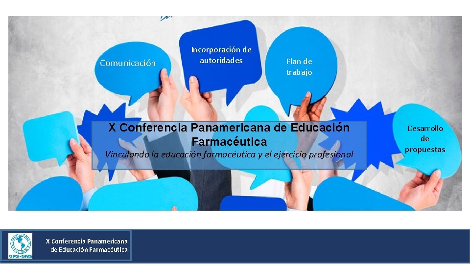 Comunicación Incorporación de autoridades Plan de trabajo X Conferencia Panamericana de Educación Farmacéutica Vinculando Comunicación Incorporación de autoridades Plan de trabajo X Conferencia Panamericana de Educación Farmacéutica Vinculando
