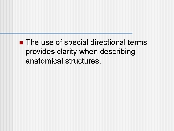 n The use of special directional terms provides clarity when describing anatomical structures. 