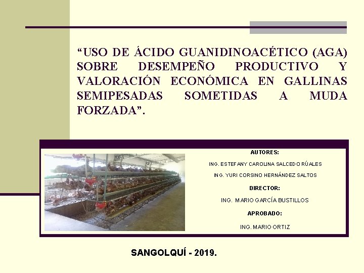 “USO DE ÁCIDO GUANIDINOACÉTICO (AGA) SOBRE DESEMPEÑO PRODUCTIVO Y VALORACIÓN ECONÓMICA EN GALLINAS SEMIPESADAS