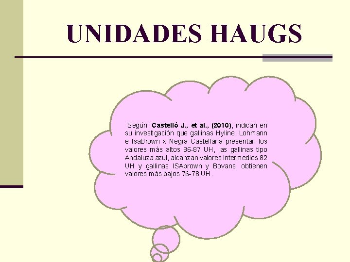 UNIDADES HAUGS Según: Castelló J. , et al. , (2010), indican en su investigación