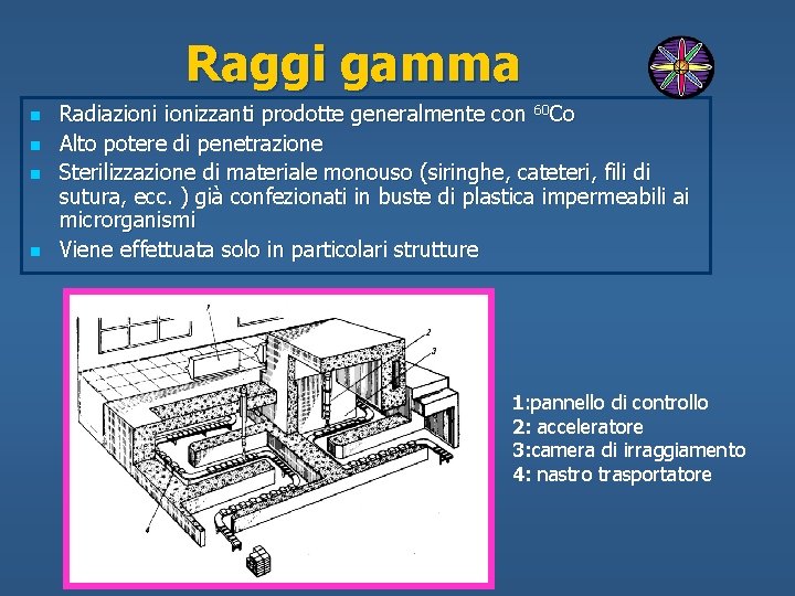 Raggi gamma n n Radiazionizzanti prodotte generalmente con 60 Co Alto potere di penetrazione