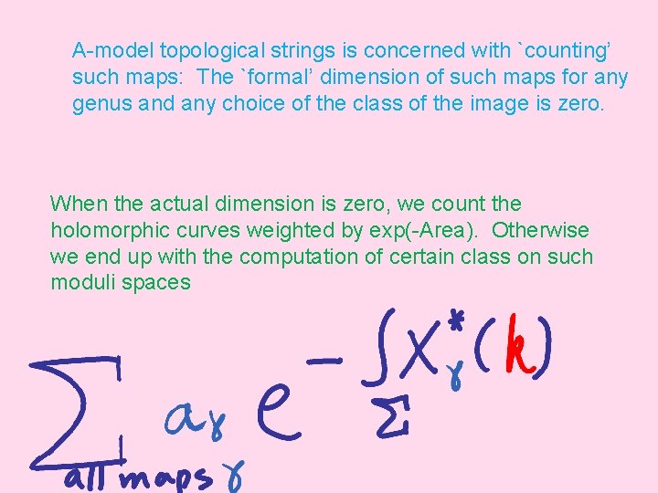 A-model topological strings is concerned with `counting’ such maps: The `formal’ dimension of such