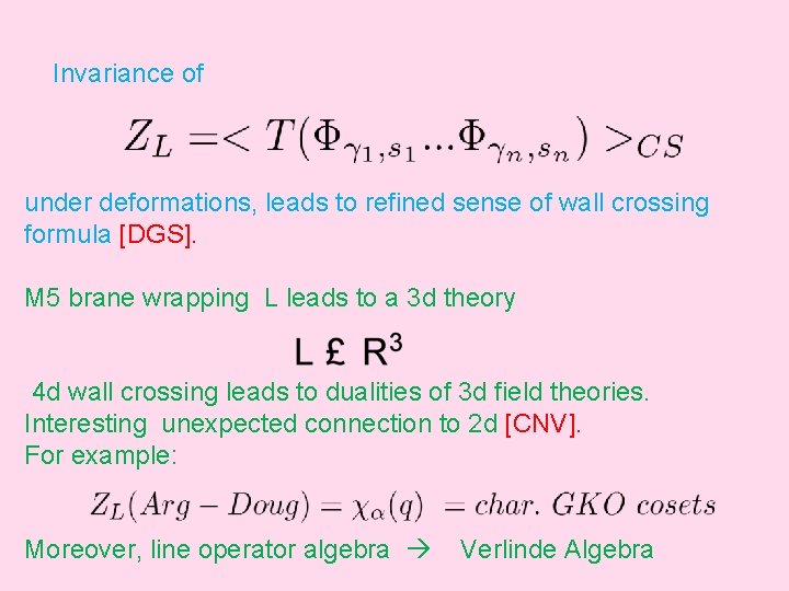 Invariance of under deformations, leads to refined sense of wall crossing formula [DGS]. M