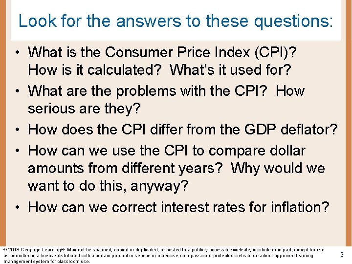 Look for the answers to these questions: • What is the Consumer Price Index