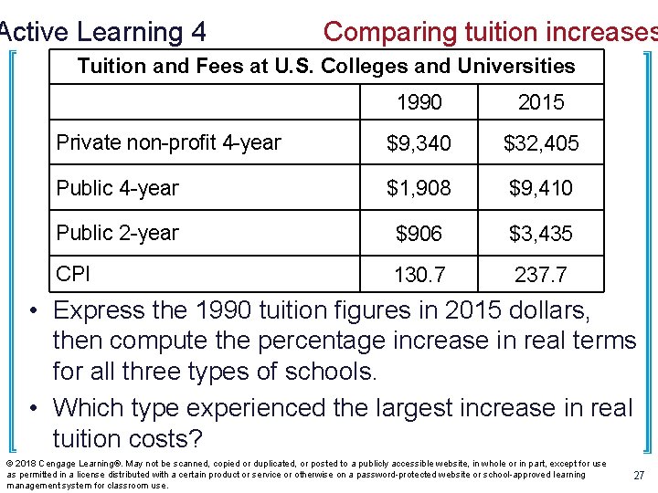 Active Learning 4 Comparing tuition increases Tuition and Fees at U. S. Colleges and