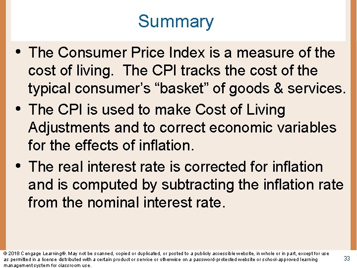 Summary • The Consumer Price Index is a measure of the • • cost
