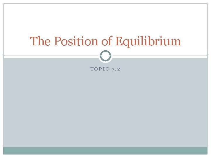 The Position of Equilibrium TOPIC 7. 2 