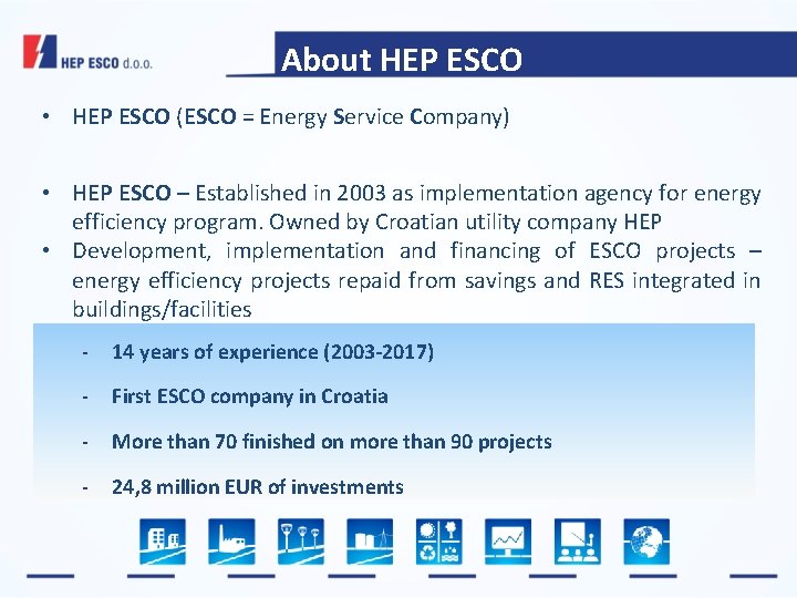 About HEP ESCO • HEP ESCO (ESCO = Energy Service Company) • HEP ESCO