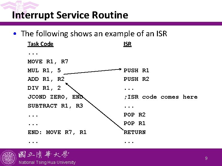 Interrupt Service Routine • The following shows an example of an ISR Task Code.