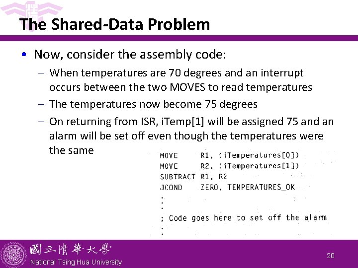 The Shared-Data Problem • Now, consider the assembly code: - When temperatures are 70