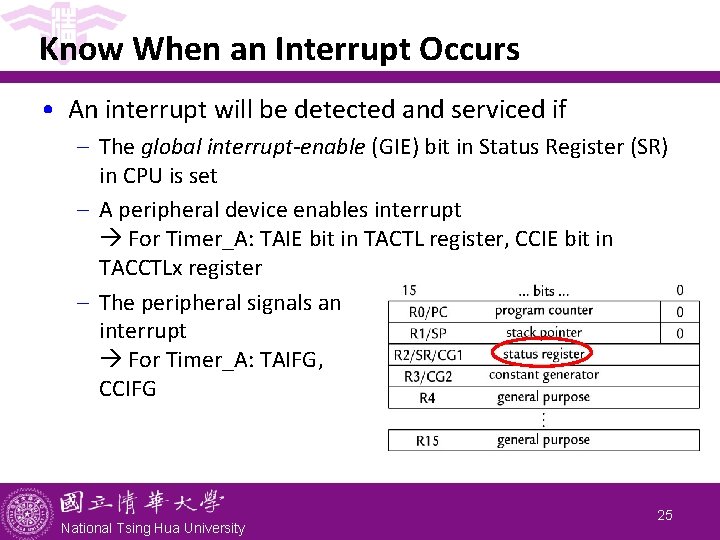 Know When an Interrupt Occurs • An interrupt will be detected and serviced if