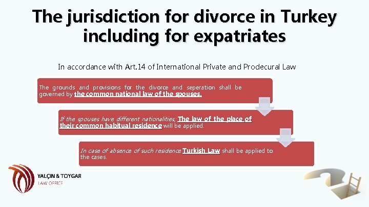 The jurisdiction for divorce in Turkey including for expatriates In accordance with Art. 14