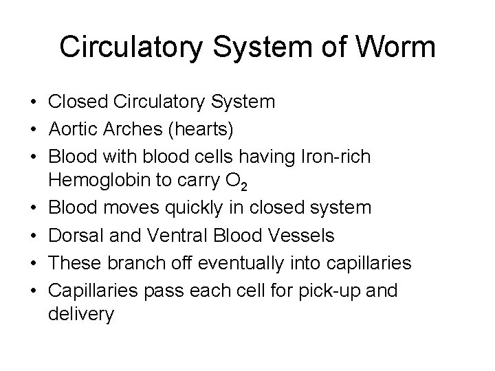 Circulatory System of Worm • Closed Circulatory System • Aortic Arches (hearts) • Blood
