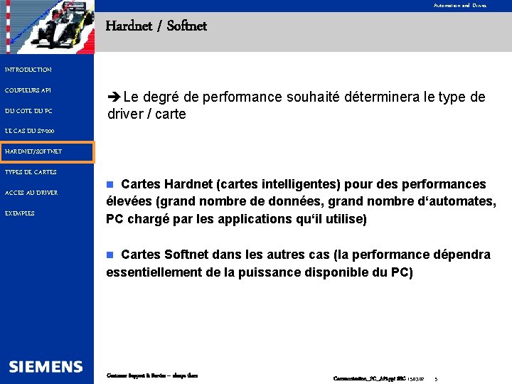 Automation and Drives Hardnet / Softnet INTRODUCTION COUPLEURS API DU COTE DU PC èLe