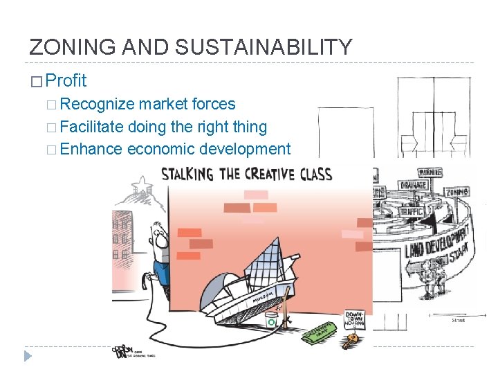 ZONING AND SUSTAINABILITY � Profit � Recognize market forces � Facilitate doing the right