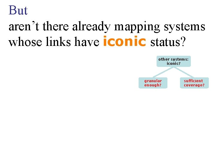 But aren’t there already mapping systems whose links have iconic status? other systems: iconic?