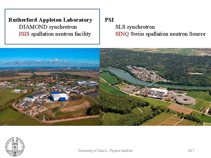 Rutherford Appleton Laboratory DIAMOND synchrotron ISIS spallation neutron facility PSI SLS synchrotron SINQ Swiss