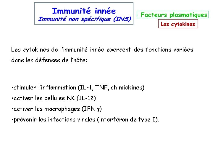 Les cytokines de l’immunité innée exercent des fonctions variées dans les défenses de l’hôte: