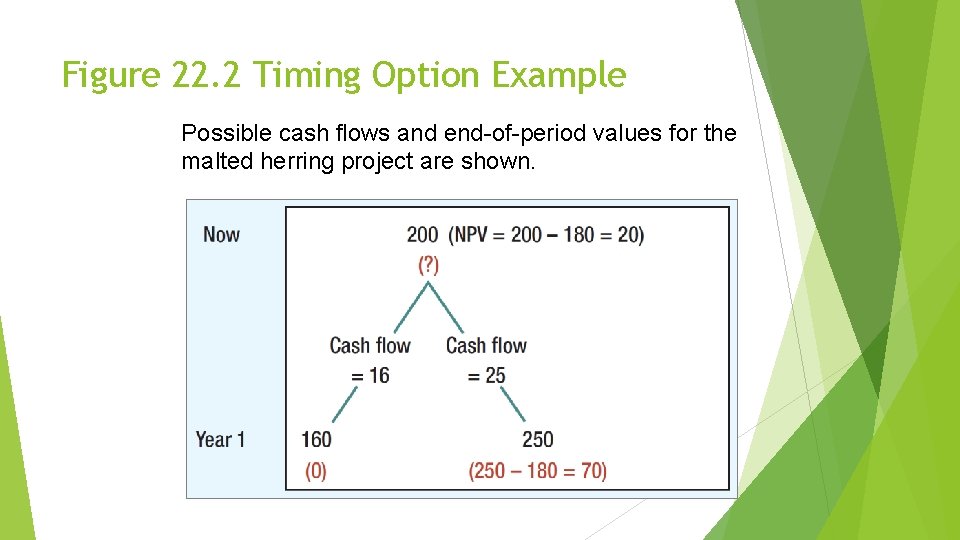 Figure 22. 2 Timing Option Example Possible cash flows and end-of-period values for the