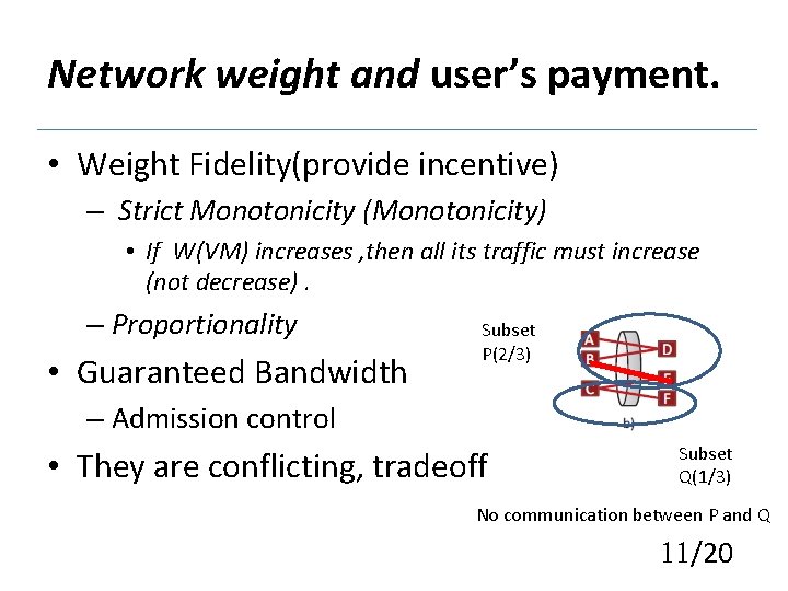 Network weight and user’s payment. • Weight Fidelity(provide incentive) – Strict Monotonicity (Monotonicity) •