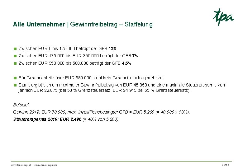 Alle Unternehmer | Gewinnfreibetrag – Staffelung < Zwischen EUR 0 bis 175. 000 beträgt