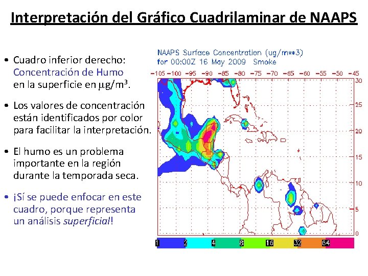 Interpretación del Gráfico Cuadrilaminar de NAAPS • Cuadro inferior derecho: Concentración de Humo en