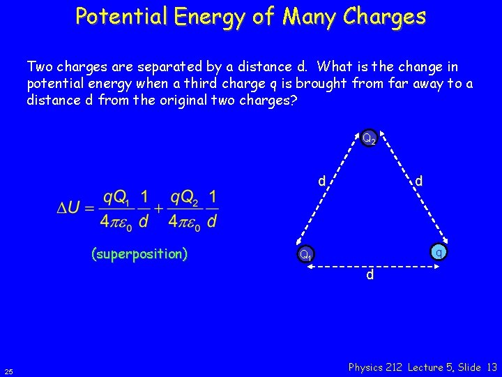 Potential Energy of Many Charges Two charges are separated by a distance d. What