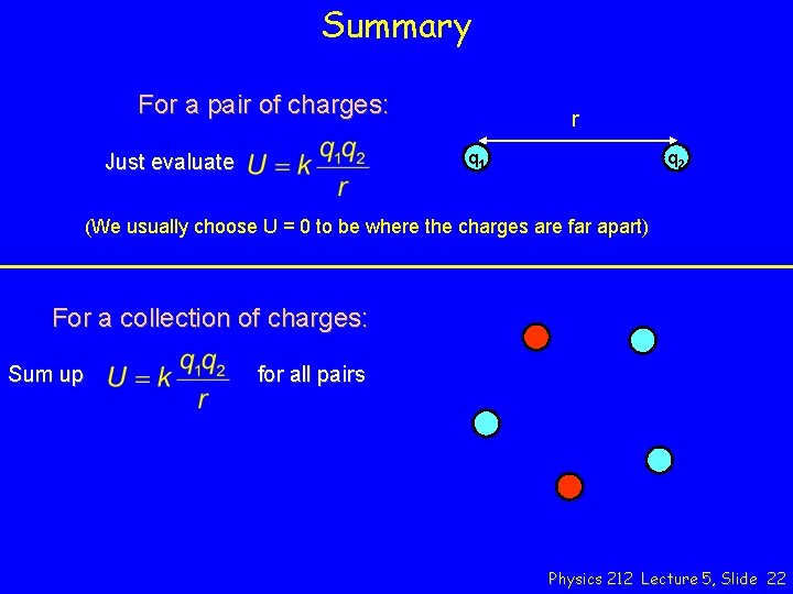 Summary For a pair of charges: r q 1 Just evaluate q 2 (We