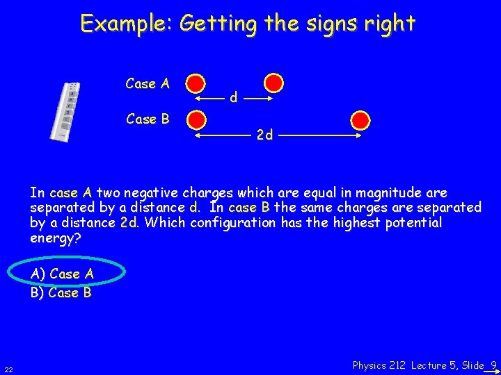 Example: Getting the signs right Case A Case B d 2 d In case