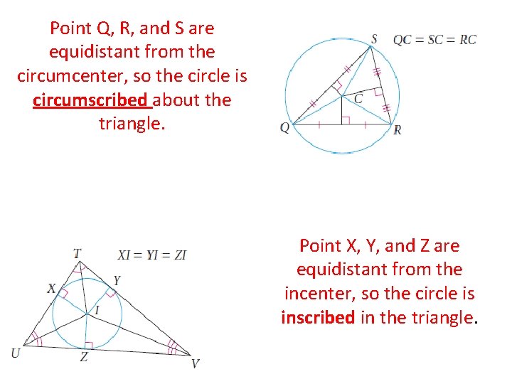 Point Q, R, and S are equidistant from the circumcenter, so the circle is