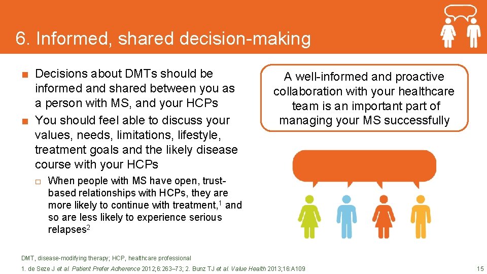 6. Informed, shared decision-making ■ Decisions about DMTs should be informed and shared between