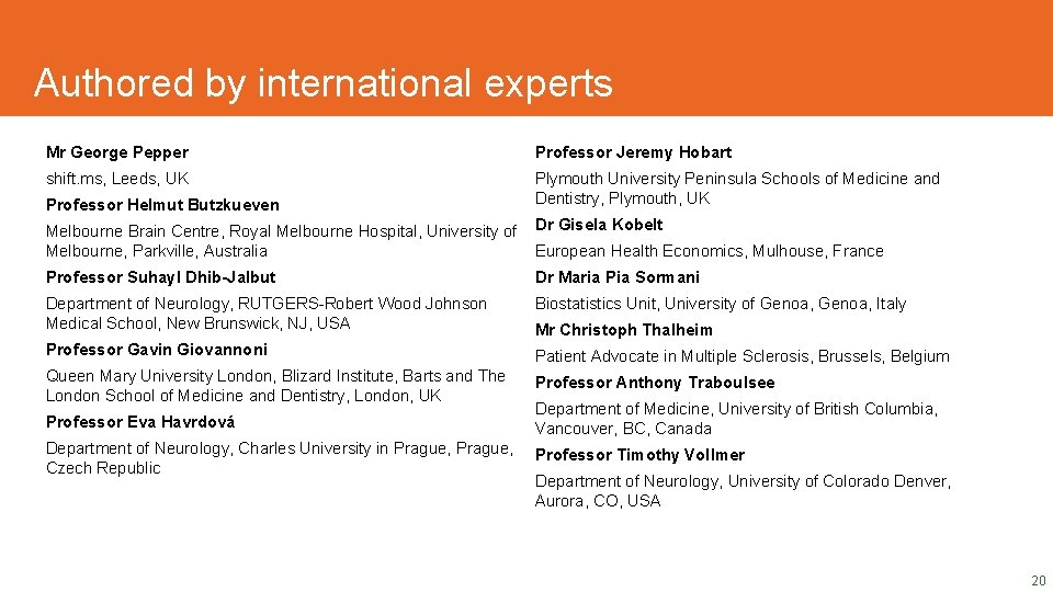 Authored by international experts Mr George Pepper Professor Jeremy Hobart shift. ms, Leeds, UK