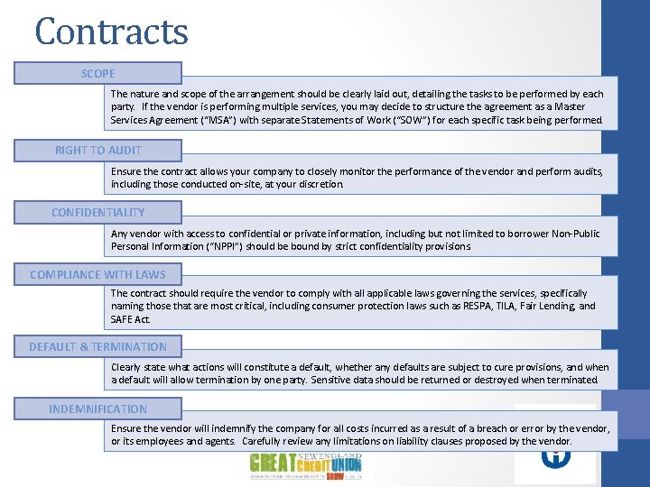 Contracts SCOPE The nature and scope of the arrangement should be clearly laid out,