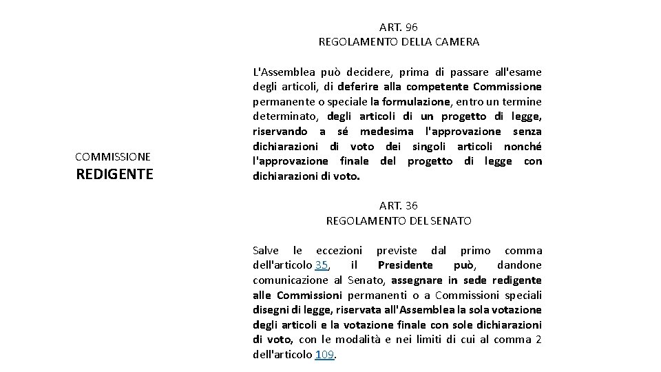 ART. 96 REGOLAMENTO DELLA CAMERA COMMISSIONE REDIGENTE L'Assemblea può decidere, prima di passare all'esame ART. 96 REGOLAMENTO DELLA CAMERA COMMISSIONE REDIGENTE L'Assemblea può decidere, prima di passare all'esame