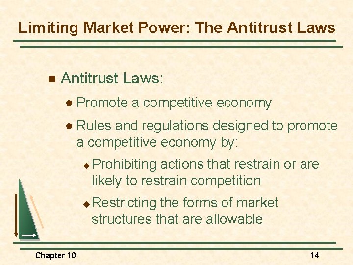 Limiting Market Power: The Antitrust Laws n Antitrust Laws: l Promote a competitive economy