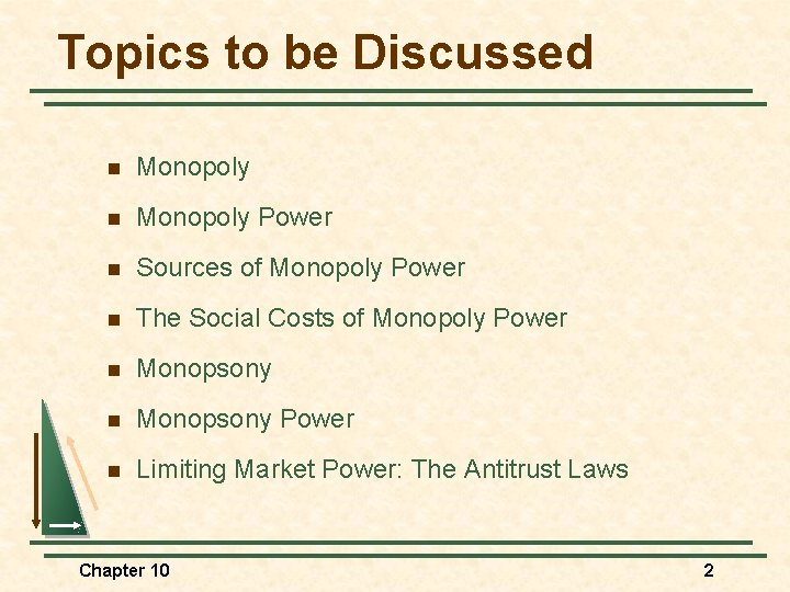 Topics to be Discussed n Monopoly Power n Sources of Monopoly Power n The