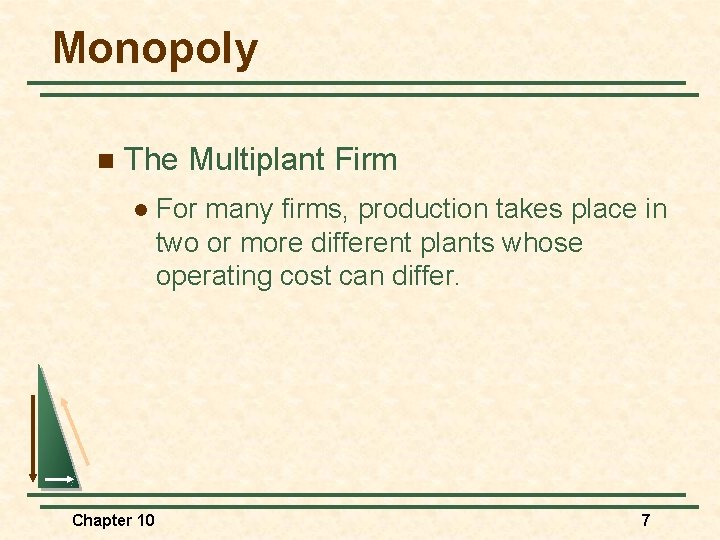 Monopoly n The Multiplant Firm l Chapter 10 For many firms, production takes place