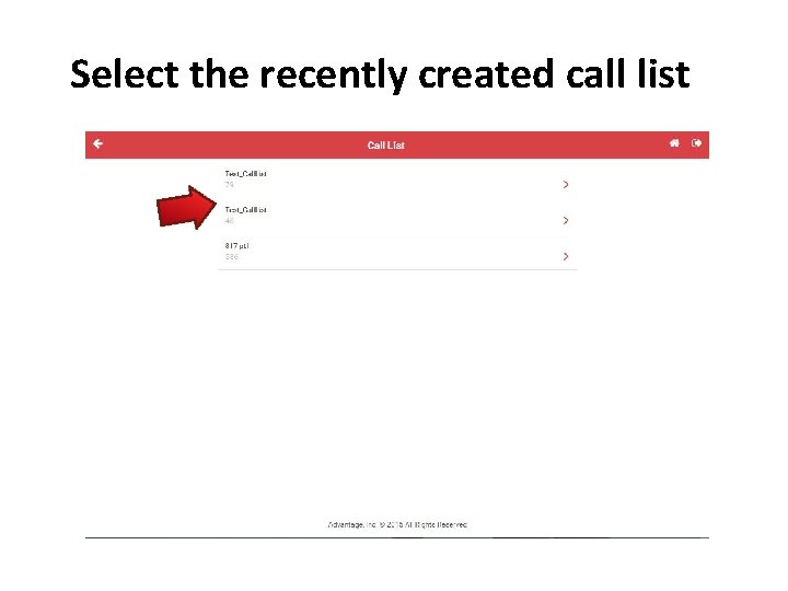 Select the recently created call list 