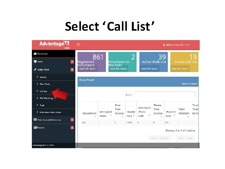 Select ‘Call List’ 