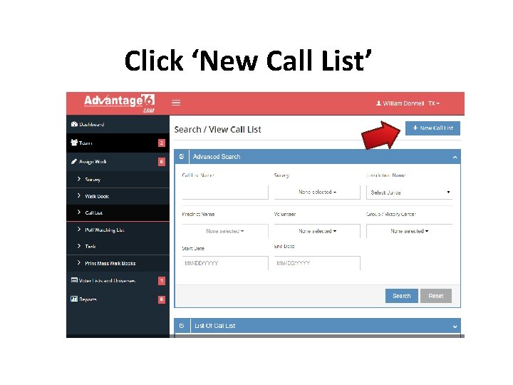 Click ‘New Call List’ 