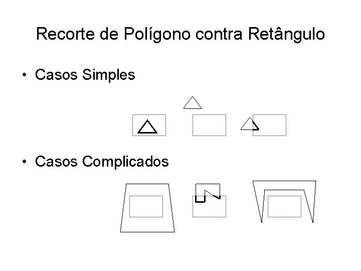 Recorte de Polígono contra Retângulo • Casos Simples • Casos Complicados 