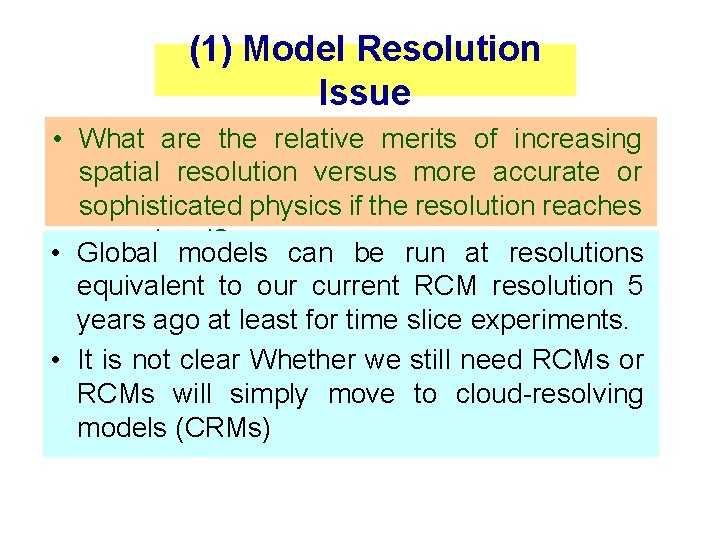 (1) Model Resolution Issue • What are the relative merits of increasing spatial resolution