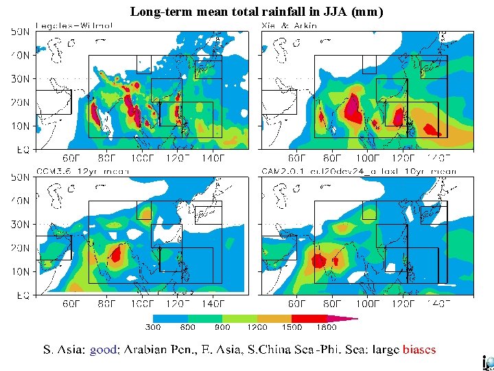 Long-term mean total rainfall in JJA (mm) 