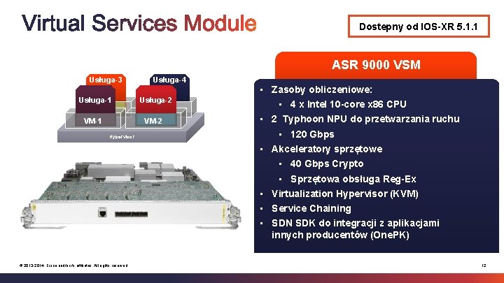 Dostepny od IOS-XR 5. 1. 1 ASR 9000 VSM Usługa-3 Usługa-1 VM-4 VM-1 Hypervisor Dostepny od IOS-XR 5. 1. 1 ASR 9000 VSM Usługa-3 Usługa-1 VM-4 VM-1 Hypervisor
