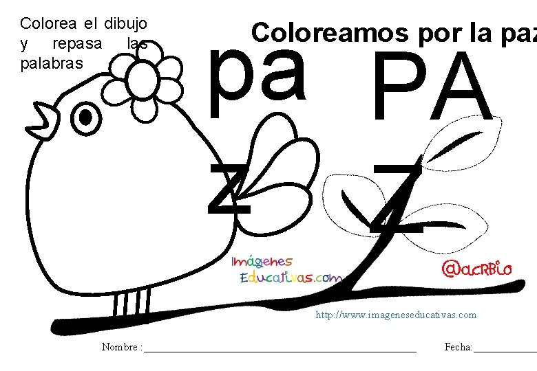 Colorea el dibujo y repasa las palabras pa PA z Z Coloreamos por la